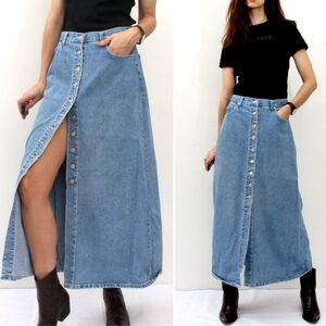 Old Navy | Vintage Snap Up Denim Maxi Skirt Womens Jeans Skirt Medium M Retro